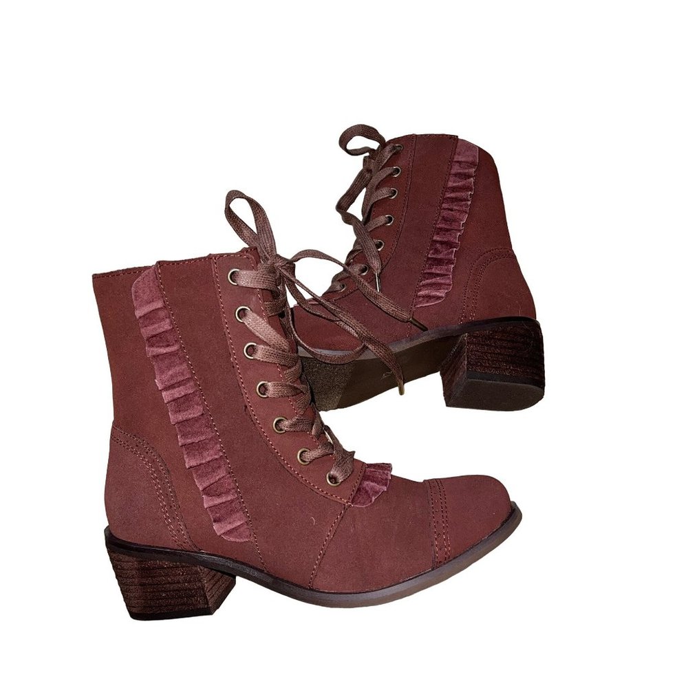 Joyfolie Mauve Pink Ruffle Lace-Up Kids Ankle Boots